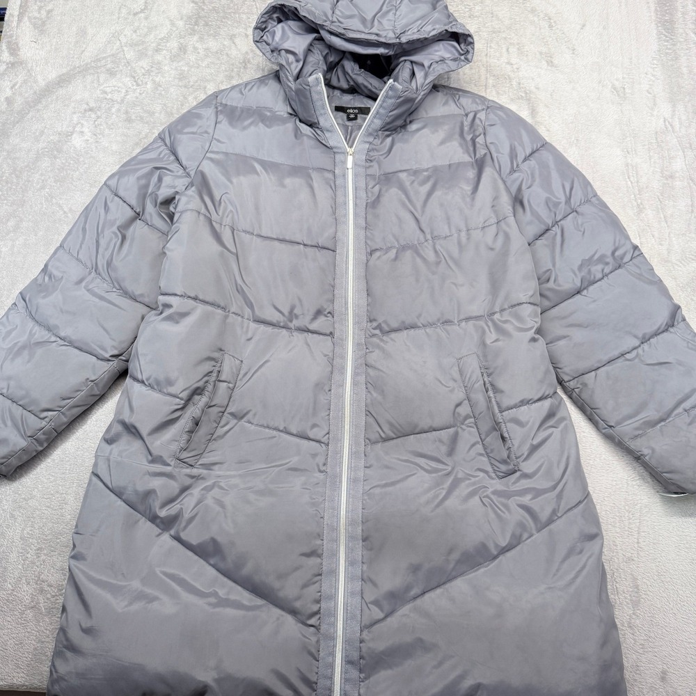 Ellos Hooded Puffer Coat Womens Size 18/20 Longline Quilted Parka Jacket Gray